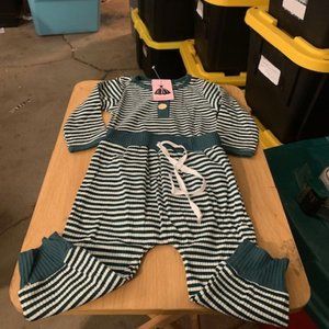 Shishifang Baby Girl's Green/White Striped 2 Piece Outfit: Onesie/Pants 24M